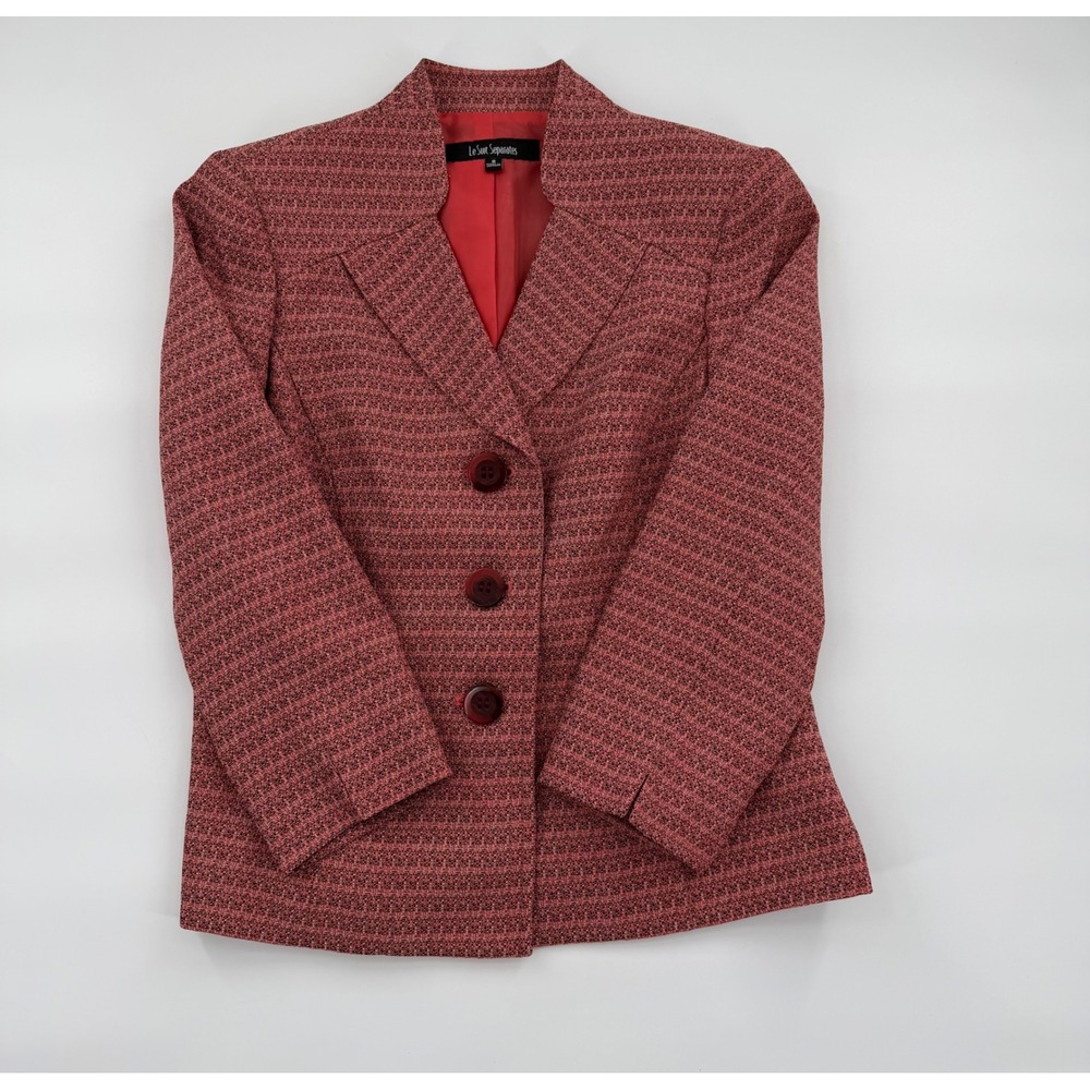 Le Suit Separates Coral Black Textured Blazer Jacket Portrait Collar Size 8